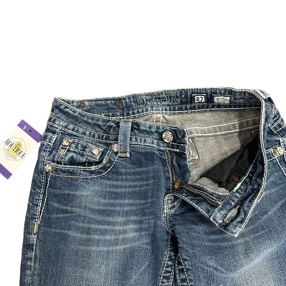 Miss Me 27 Capri Blue Jeans Fluer De Lis Embroidered Bling Distressed JP5455P - Picture 7 of 16